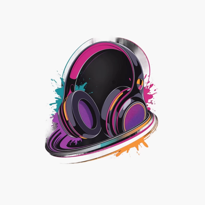 Vibrant Colorful Headphones with Splashy Design Cotton Tote Bag