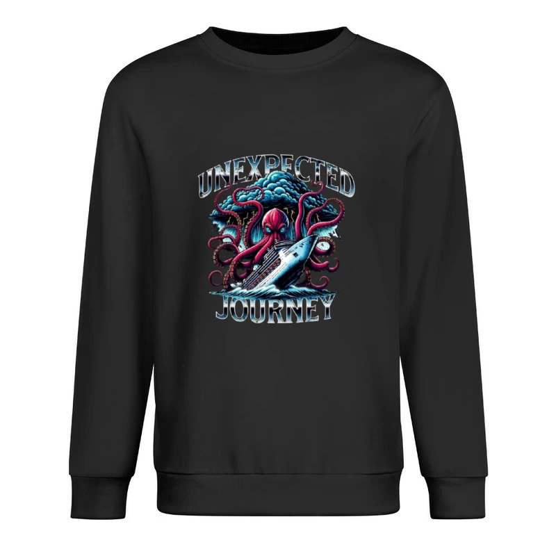 Giant Octopus Attacking Cruise Ship Artistic Illustration Male Pullover Sweatshirt