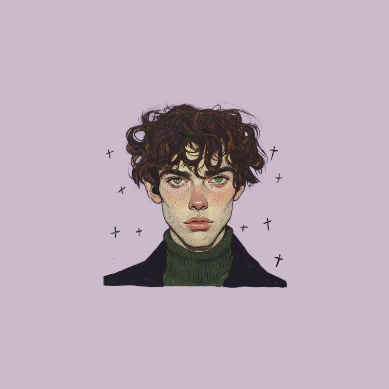 Artistic Portrait with Green Eyes and Turtleneck Bucket Hat