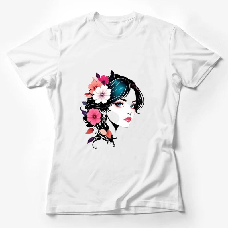 Elegant Floral Portrait with Turquoise Accents Female T-Shirt