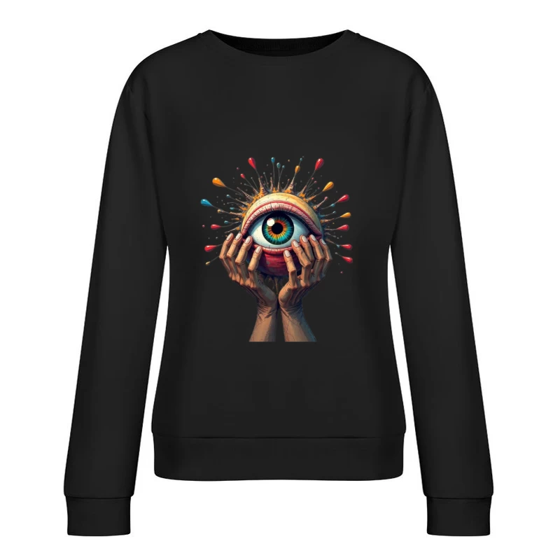 Mystical Eye Embraced by Reaching Hands with Colorful Splatter Female Pullover Sweatshirt