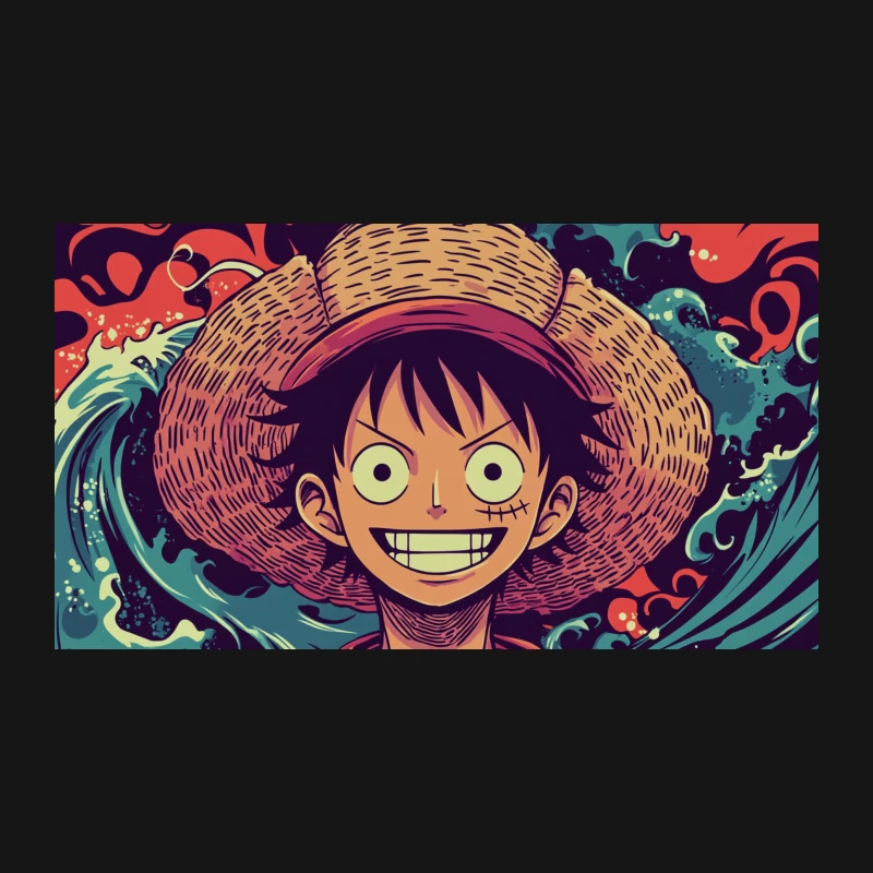 Vibrant Anime Character with Straw Hat and Wide Grin Desk Mat