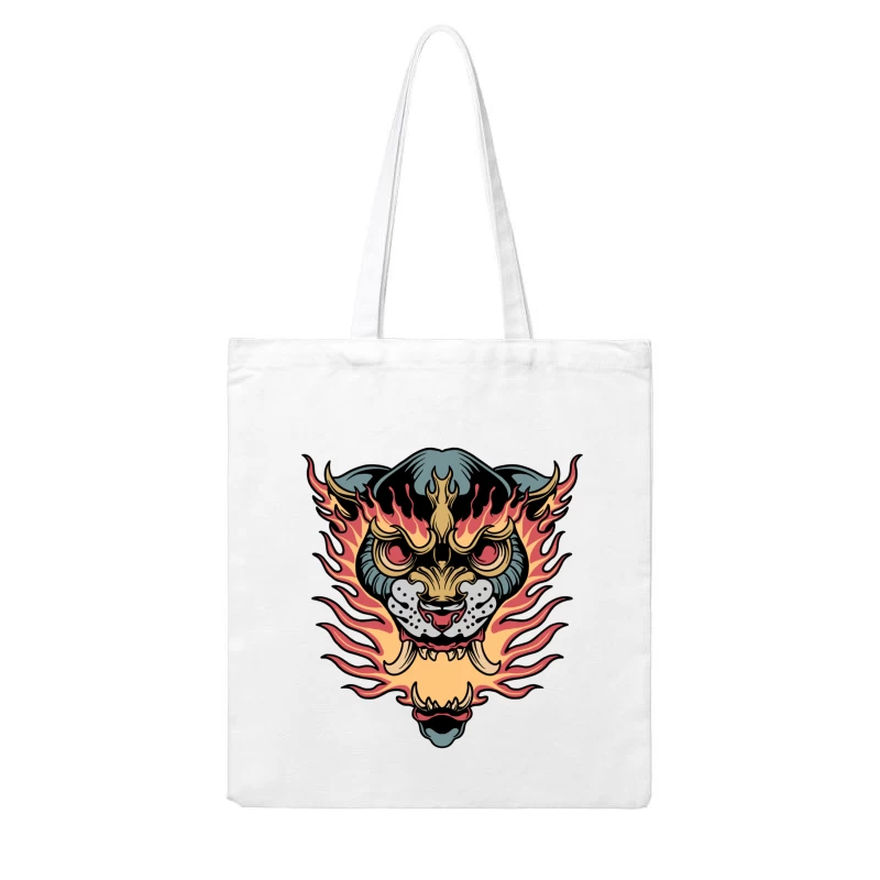 Flaming Tiger Head Design Cotton Tote Bag