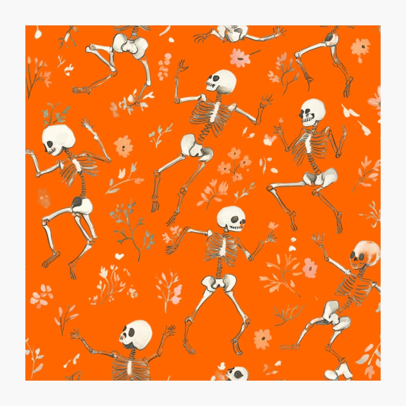 Cheerful Dancing Skeletons with Floral Halloween Pattern Pin