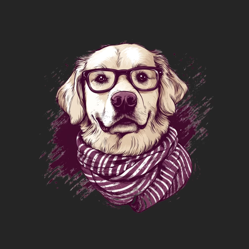 dog glasses scarf illustration hipster golden retriever stylized T-shirt Female Pullover Sweatshirt