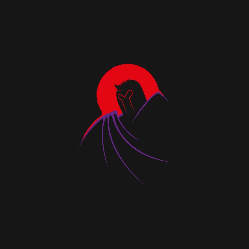 Minimalist Devil Logo with Red Circle and Purple Wings Desk Mat