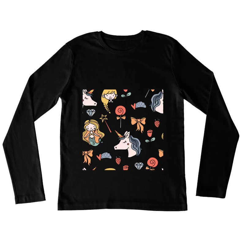 Design magique avec licornes et sirènes Femme Manches Longues T-Shirt