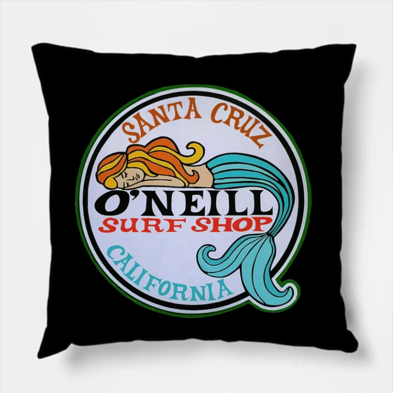 Vintage O'Neill Surf Shop Logo from Santa Cruz, California Throw Pillow