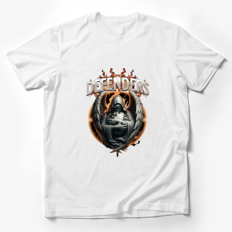 Dark Angel Defender with Earth Globe in Flames Male T-Shirt