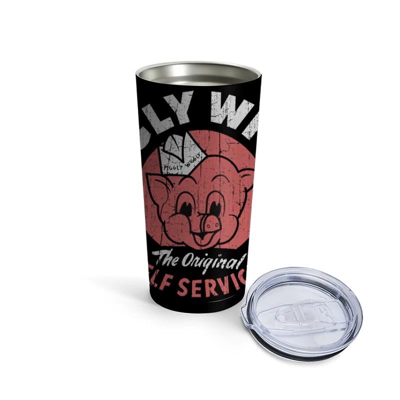 Vintage Pig Self Service Restaurant Logo Design Travel Mug