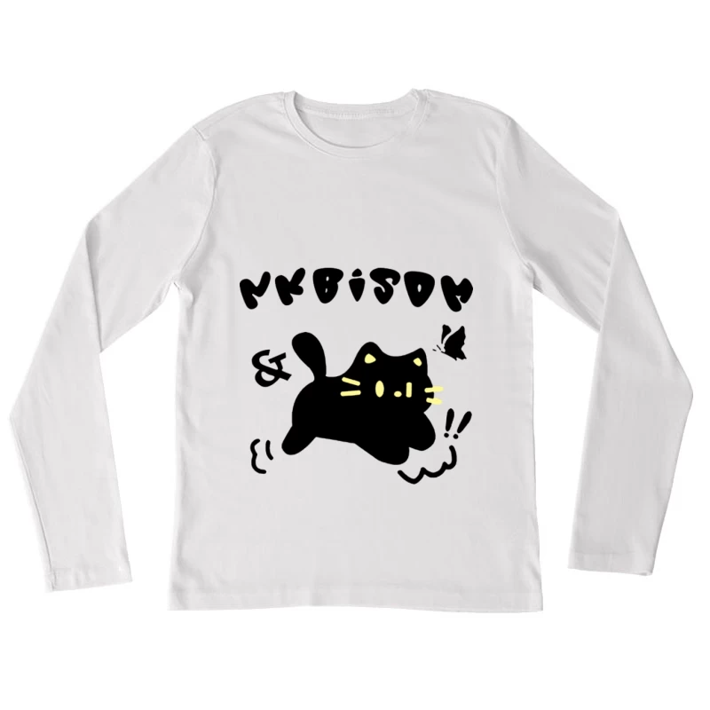 Niedliche Katze mit Text und Schmetterling Damen Langarm T-Shirt
