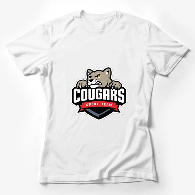 Fierce Cougar Sports Team Logo with Red Banner Female T-Shirt