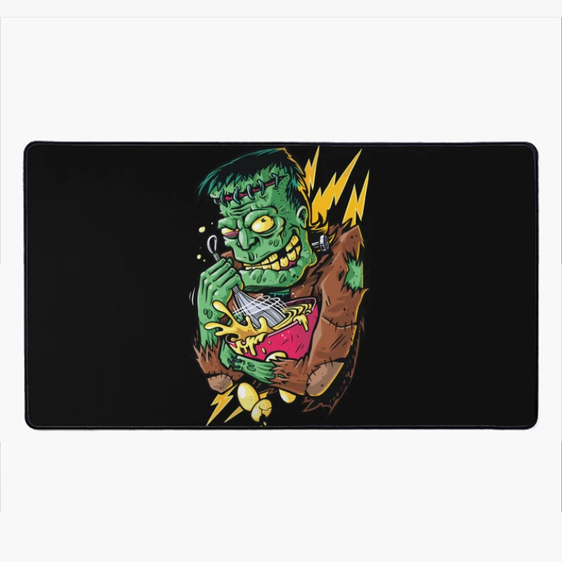 Playful Cartoon Frankenstein Monster with Food Desk Mat