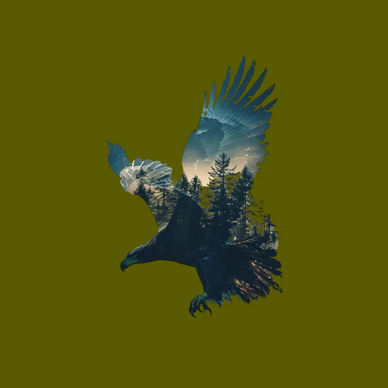 Majestic Eagle with Forest Silhouette Tapestry