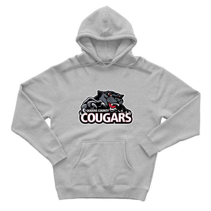 Queens County Cougars Sports Team Logo with Black Cougar Mascot Male Pullover Hoodie