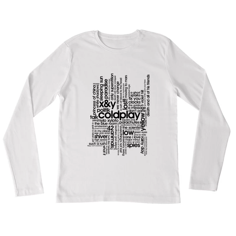 Coldplay Songs Word Cloud Typography Art Female Long Sleeve T-Shirt