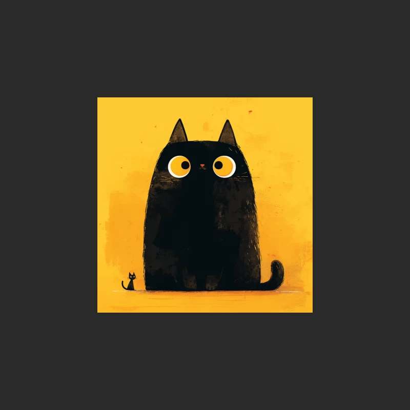 Adorable Black Cat with Big Yellow Eyes - Minimalist Illustration Baseball Cap