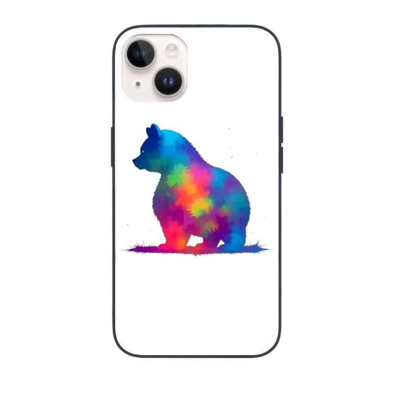 Rainbow Watercolor Bear Silhouette Art iPhone Case