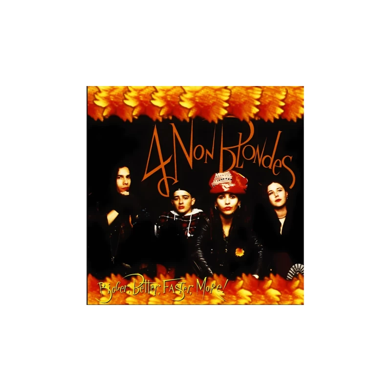 4 Non Blondes "Bigger, Better, Faster, More!" Album Cover Art with Orange Floral Border Travel Mug