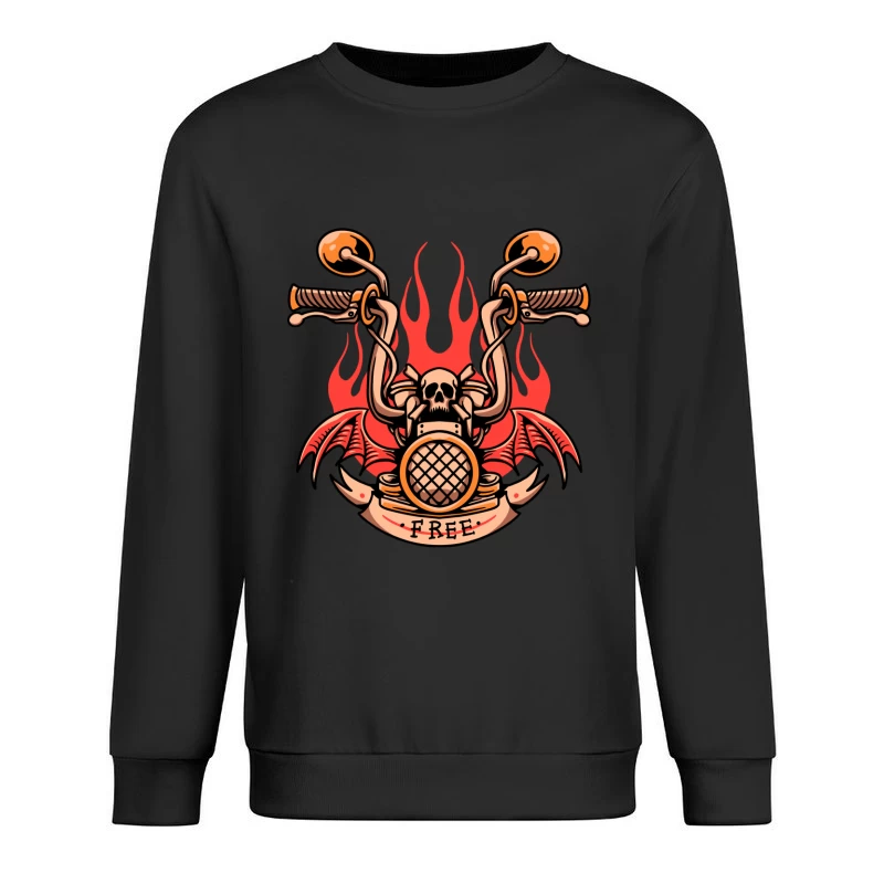 Skull and Flames Motorcycle Emblem Male Pullover Sweatshirt