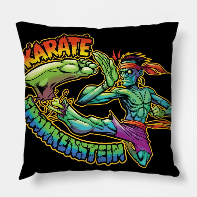 Karate Frankenstein Character Design Throw Pillow