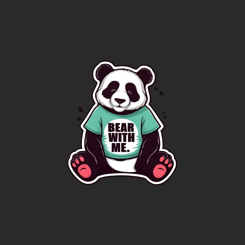 Cute Cartoon Panda Wearing "Bear With Me" T-Shirt Sticker Baseball Cap