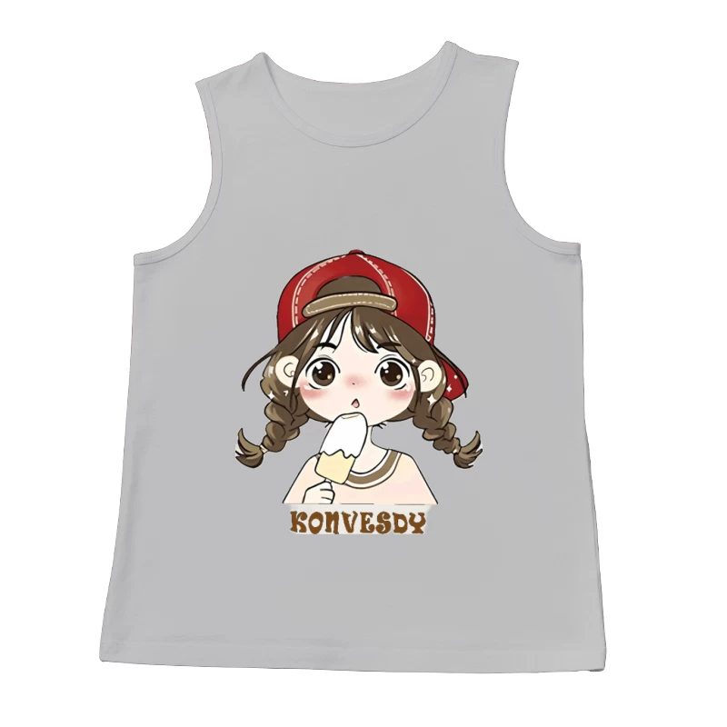 Mädchen mit Eis in roter Mütze Herren Tanktops