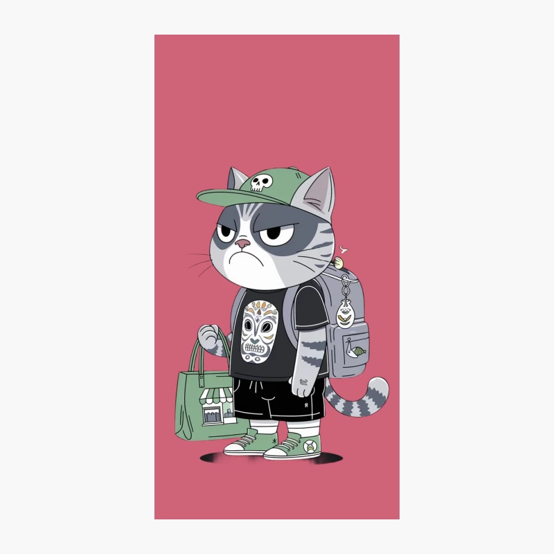 Grumpy Street Cat with Skull Streetwear and Backpack iPhone Case