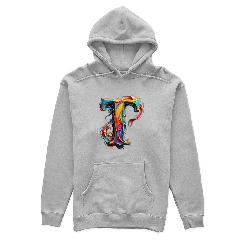 Ornate Colorful Typography: Decorated Letter T Illustration Female Pullover Hoodie