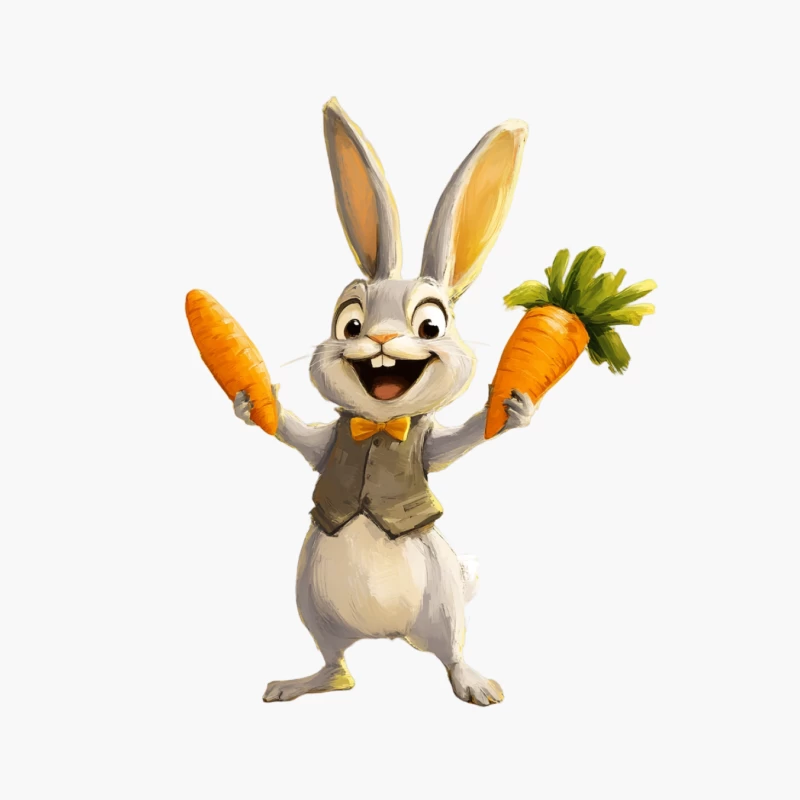 Cheerful Animated Bunny Holding Carrots Cotton Tote Bag
