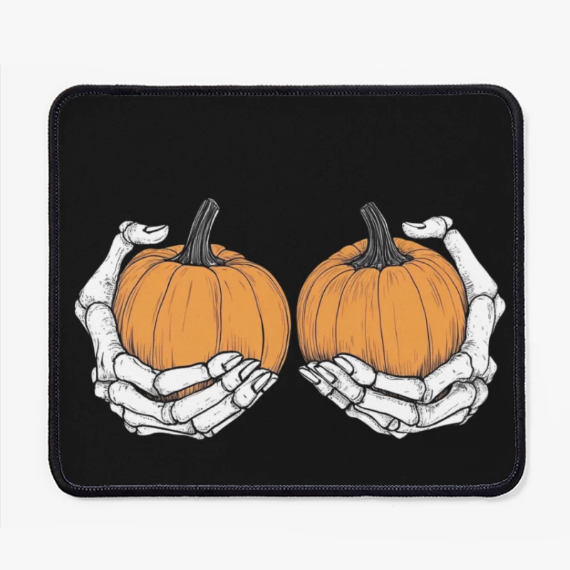 Spooky Skeleton Hands Holding Pumpkins: Halloween Illustration Mouse Pad