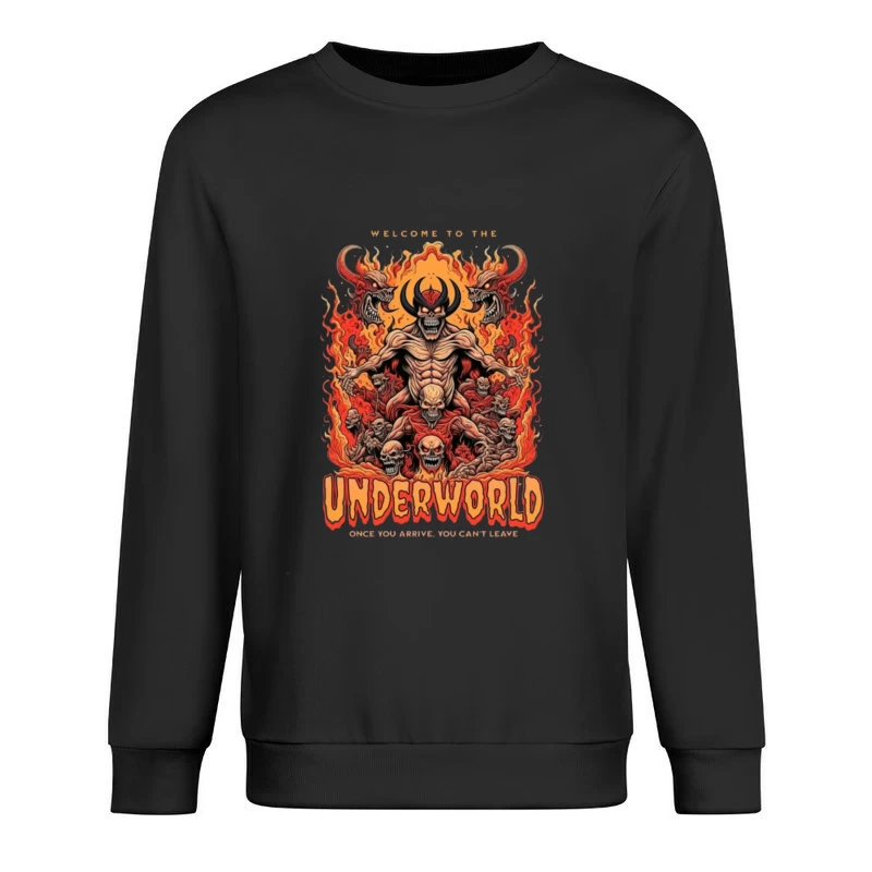 Welcome to the Underworld: Demonic Horror Art with Flaming Skulls Male Pullover Sweatshirt