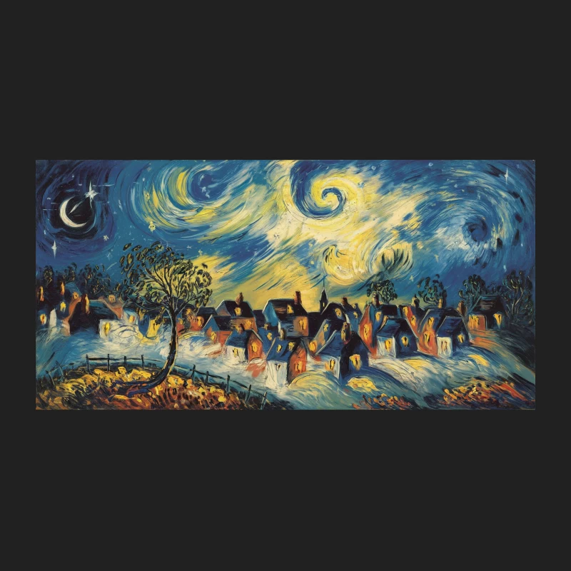 Vibrant Post-Impressionist Starry Night Village Landscape Bucket Hat