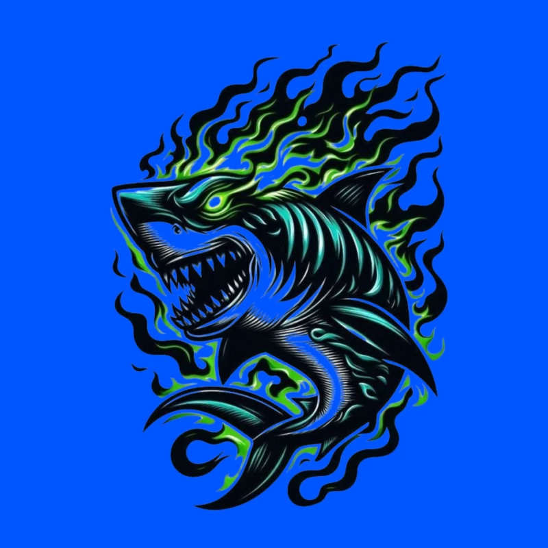 Fierce Tribal Shark with Flames Pin