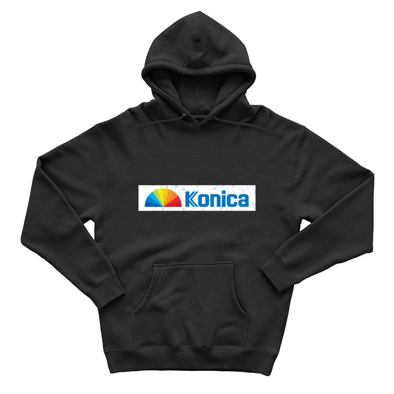 Konica Corporate Logo with Rainbow Semicircle Design Male Pullover Hoodie