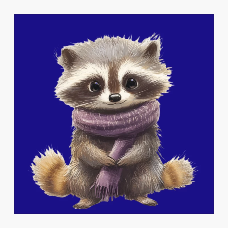 Adorable Cartoon Raccoon in Purple Winter Scarf Pin