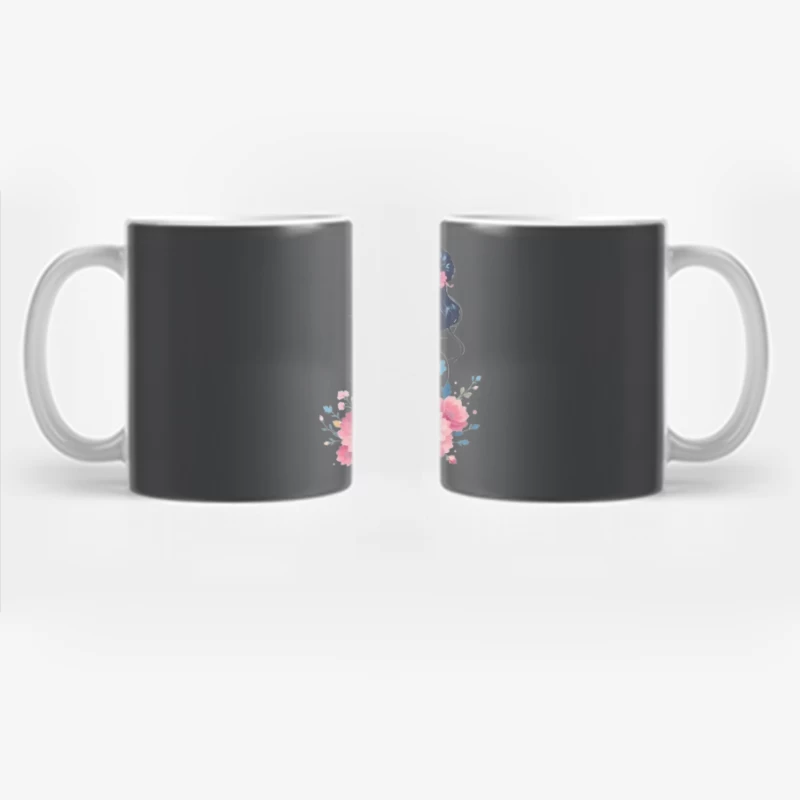 Elegant Anime Portrait with Pink Floral Arrangement Coffee Mug