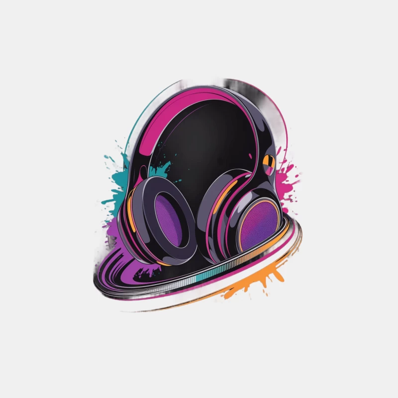 Vibrant Colorful Headphones with Splashy Design Male Tank Top