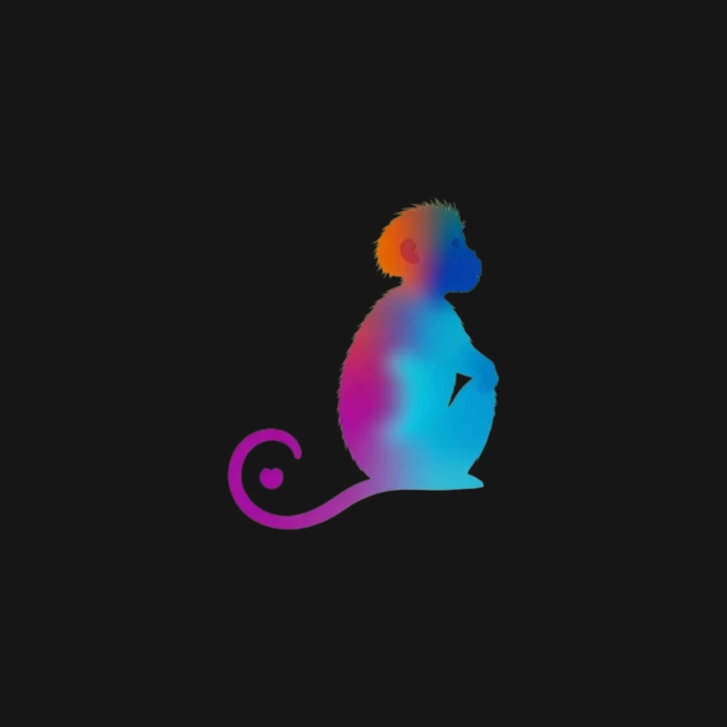 Colorful Gradient Monkey Silhouette with Curled Tail Desk Mat