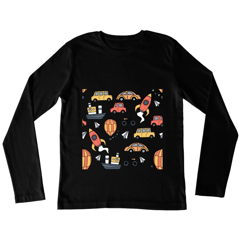 Motifs de véhicules multicolores Femme Manches Longues T-Shirt
