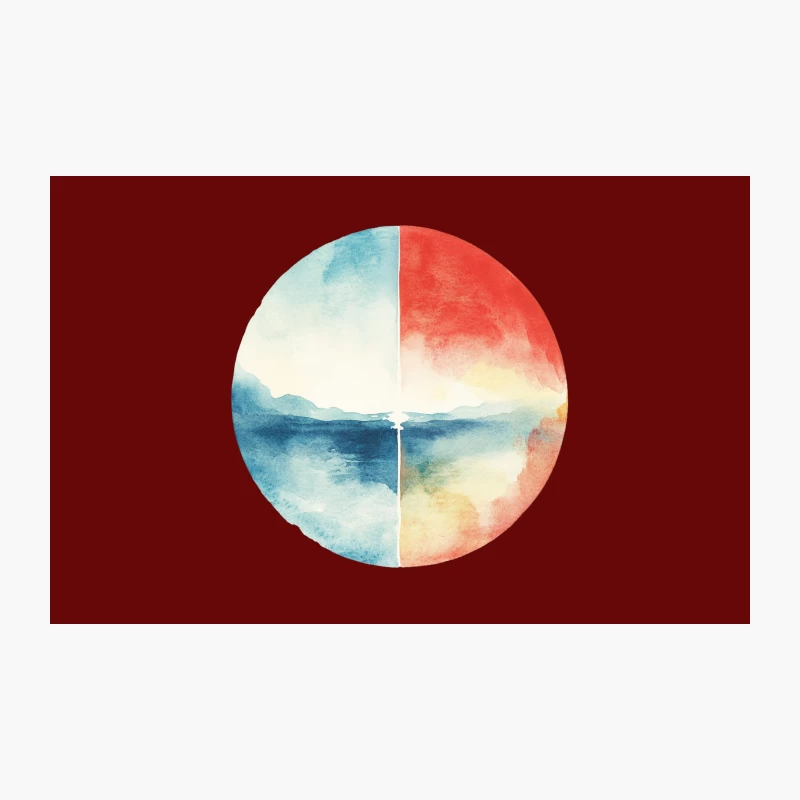 Circular Watercolor Landscape: Contrasting Seasons in Abstract Nature Travel Mug
