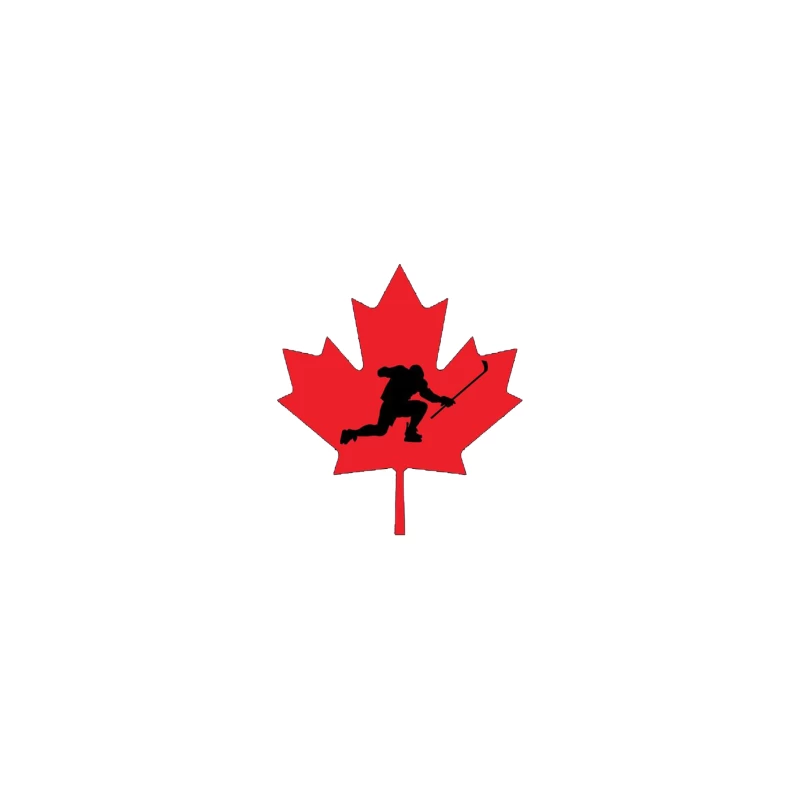 Canadian Hockey Player Silhouette on Red Maple Leaf Travel Mug