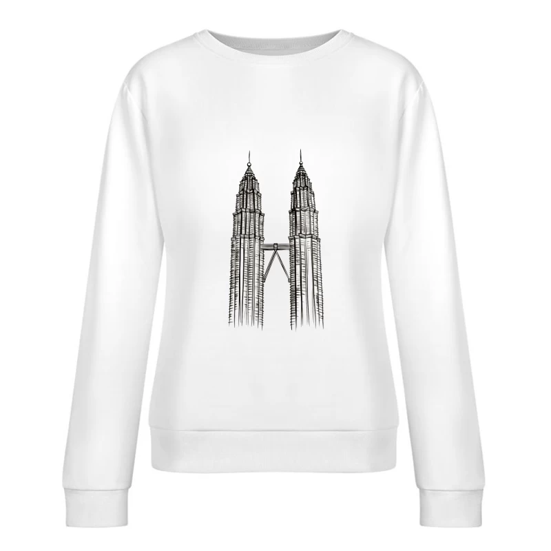 Line Drawing of Iconic Petronas Twin Towers in Kuala Lumpur Female Pullover Sweatshirt