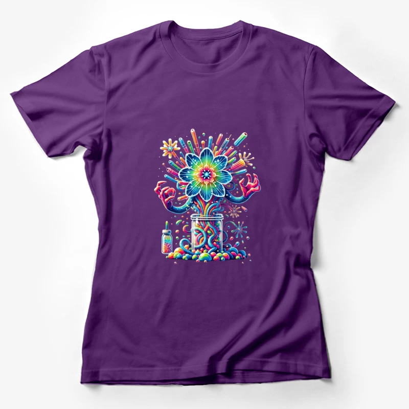 Vibrant Rainbow Flower Explosion from Mason Jar Female T-Shirt