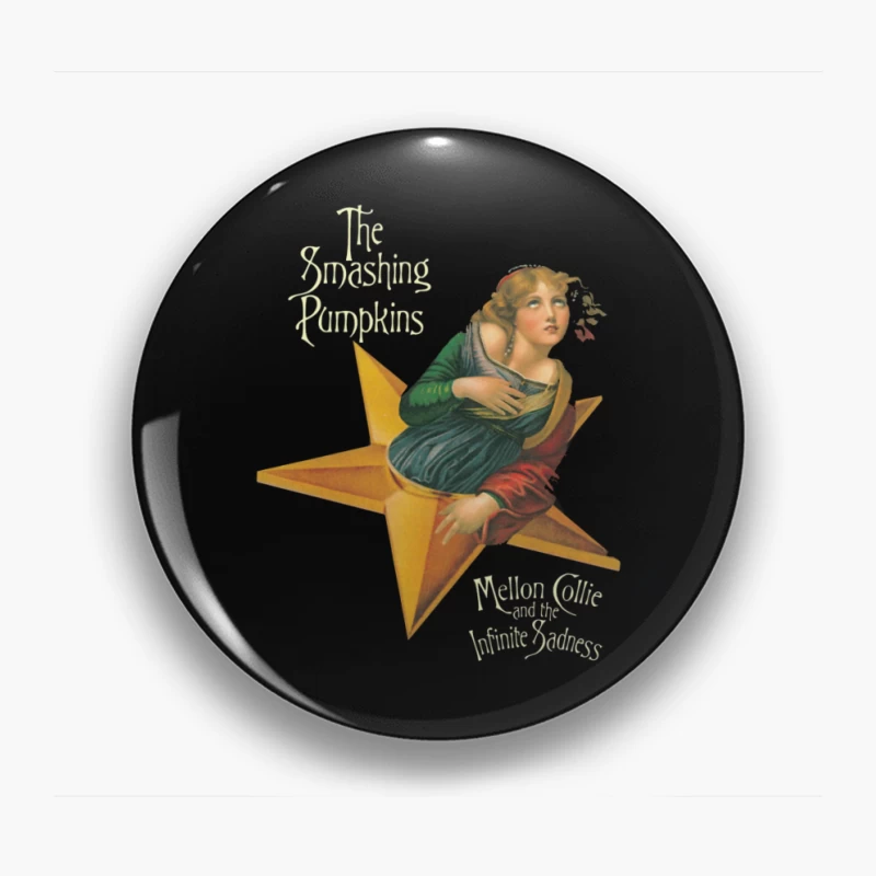 The Smashing Pumpkins' Mellon Collie Album Cover Featuring Classical Art on Golden Star Pin