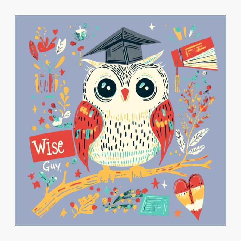 Wise Owl Graduate: Colorful Cartoon Education Illustration Pin
