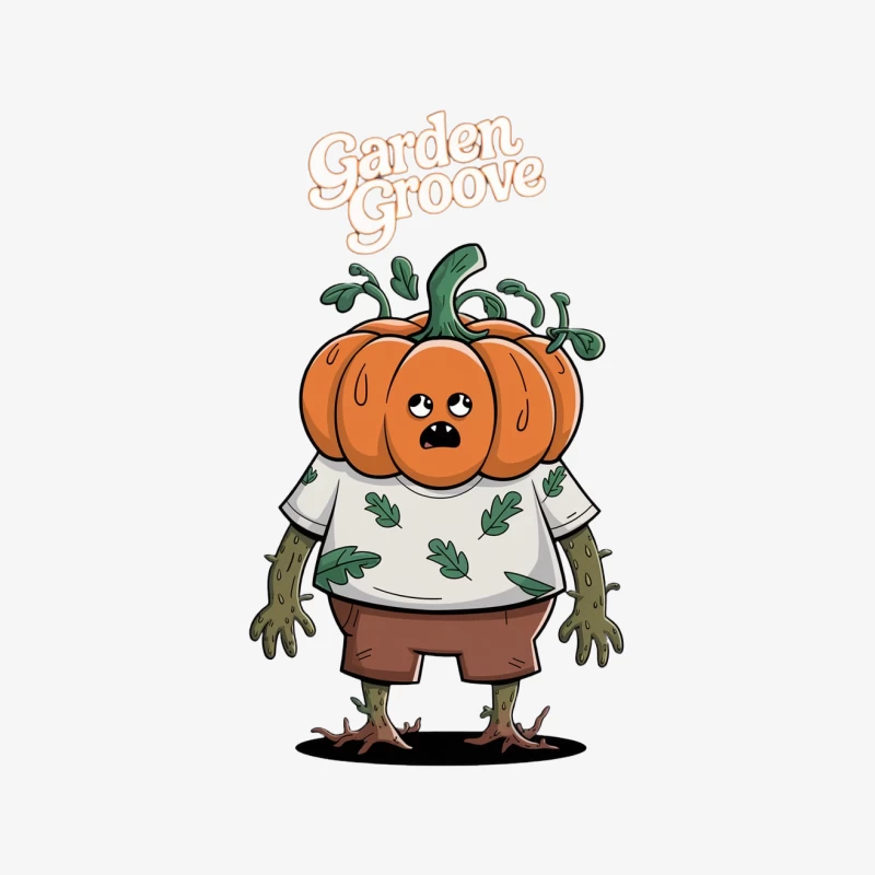 Cute Garden Groove Pumpkin Character Illustration Female Pullover Sweatshirt