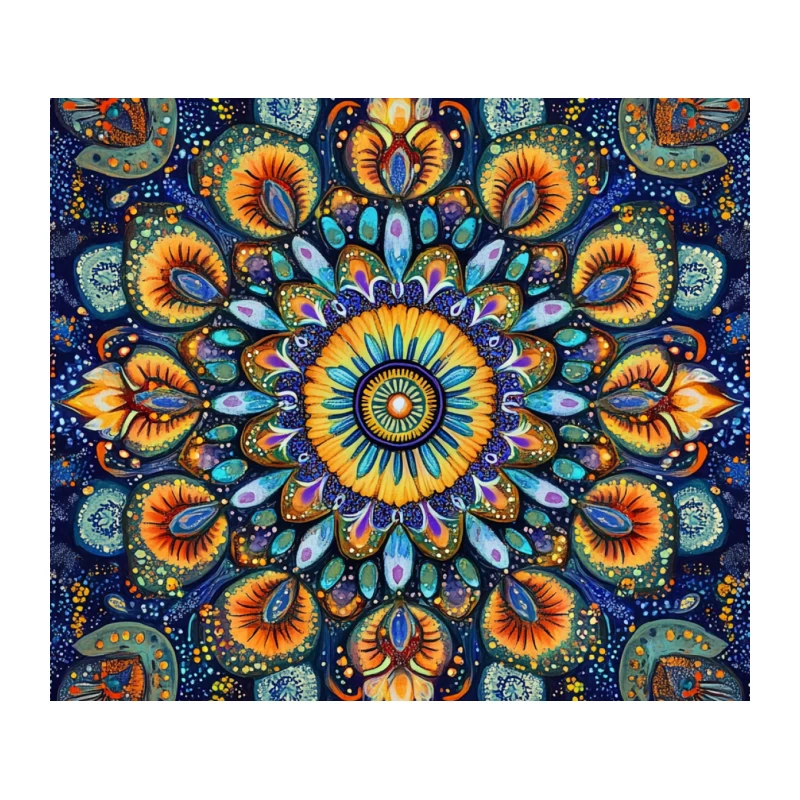 Vibrant Cosmic Mandala: Psychedelic Floral Symmetry Tapestry