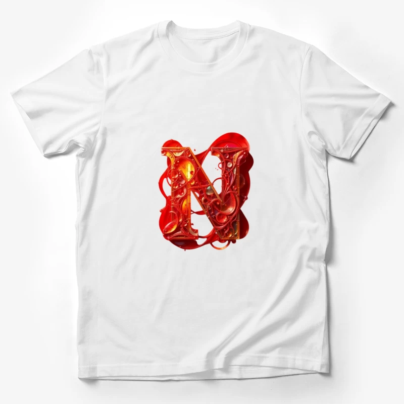 Abstract 3D Liquid Letter N in Vibrant Red Male T-Shirt