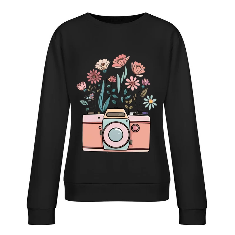 Blumenkamera Illustration Damen Pullover Sweatshirt